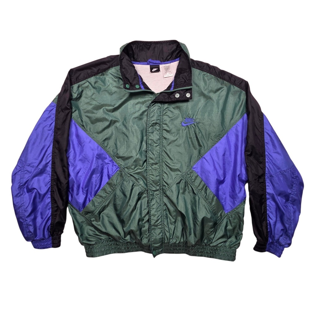 Vintage Nike Windbreaker Men XL Green Purple Colorblock 90s Y2K Ripstop Jacket
